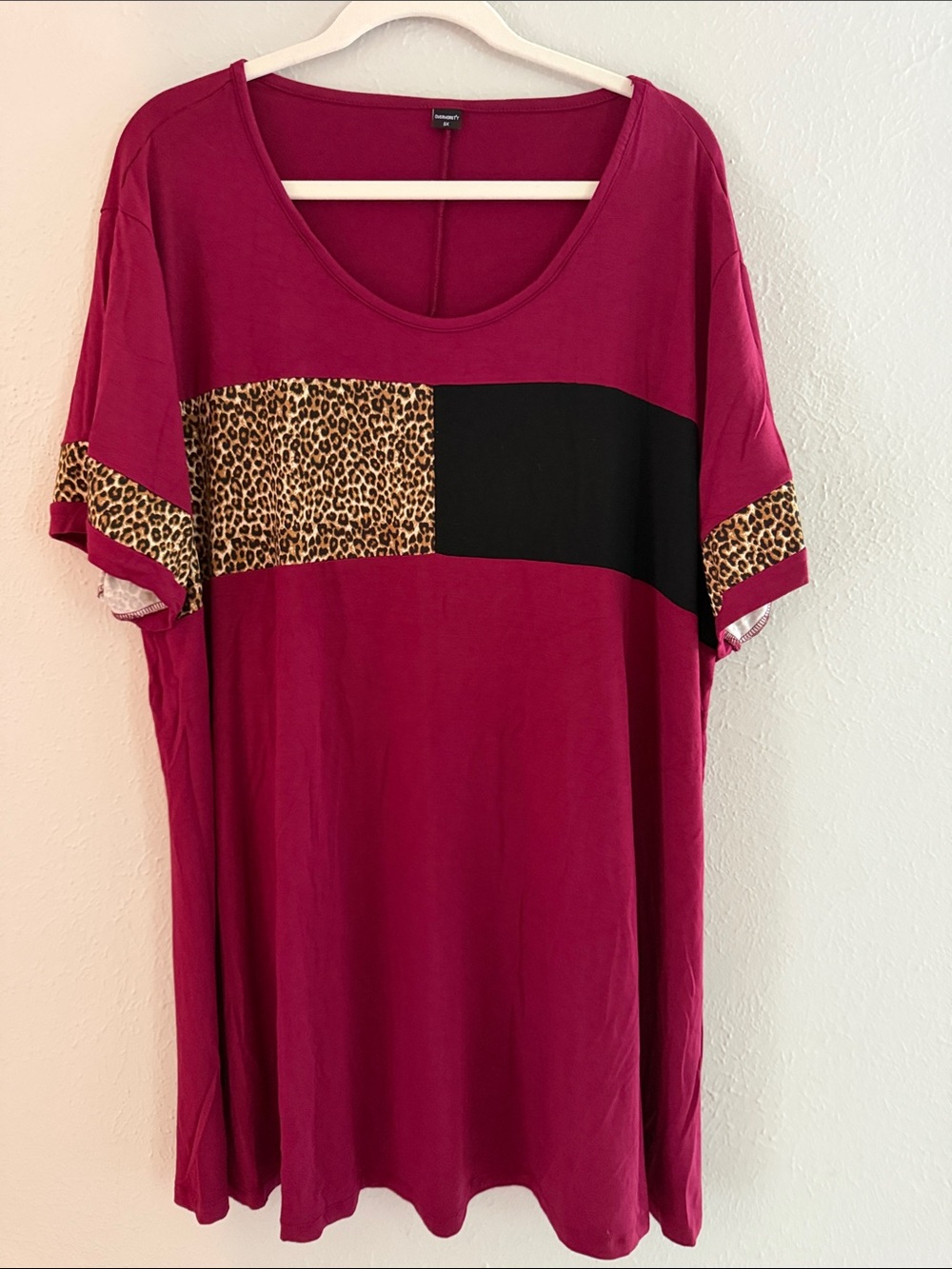 Women's Burgundy Tunic with Leopard & Black Contrast